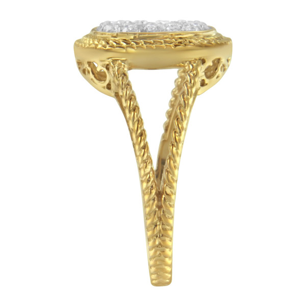 10K Yellow Gold Plated .925 Sterling Silver 1/2 Cttw Diamond Square Cushion Cluster Split Shank Coc N162-016893R600