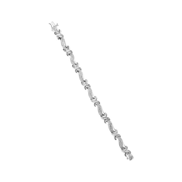 .925 Sterling Silver 1 3/4 Cttw Diamond Wave and X Link Tennis Bracelet (I-J Color, I3 Clarity) - 7" N162-60-8312WDM