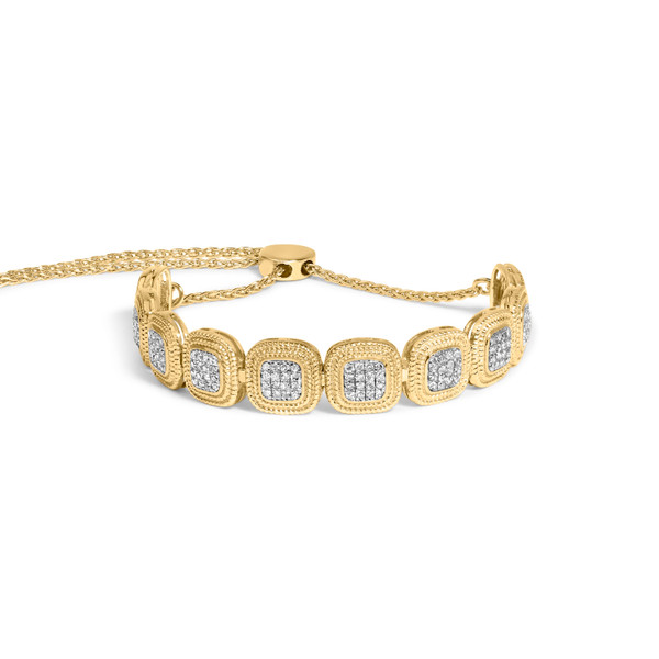 14k Yellow Gold Plated .925 Sterling 5/8 Cttw Diamond Composite Cushion Frame 4"-10" Adjustable Bol N162-00-2105YDM