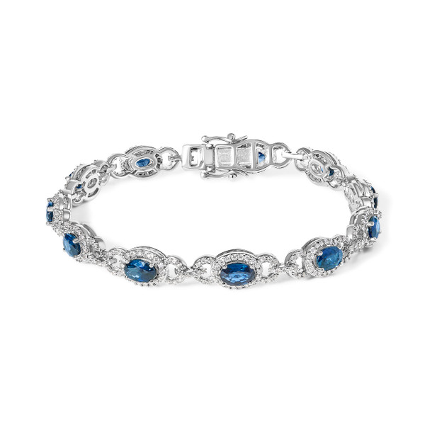 14K White Gold Vintage-Inspired Oval Blue Sapphire & Diamond Link Bracelet N162-022168BASH