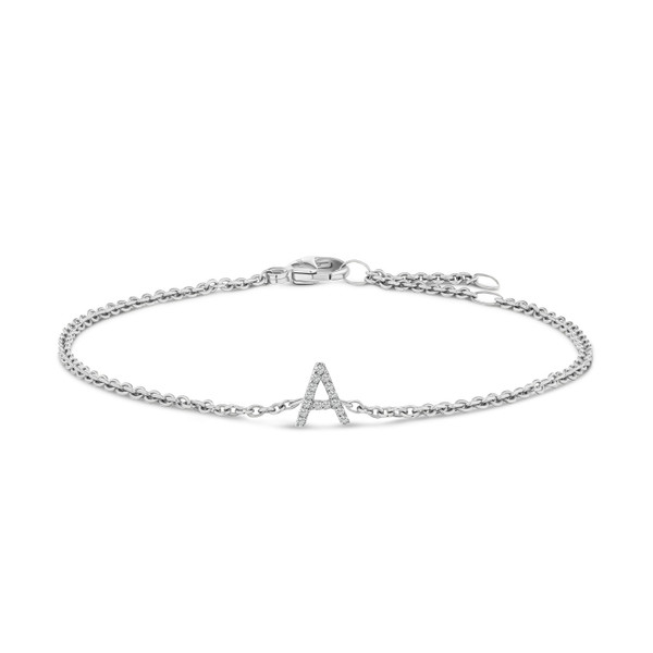10K White Gold Diamond Accent "A" Initial Charm and Link Bracelet N162-024131BASH