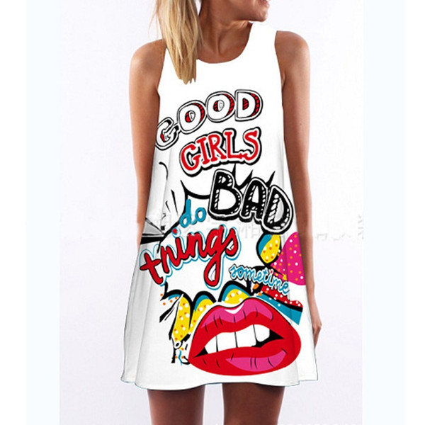 Digital printing a word short skirt round neck loose sleeveless dress Q119-CJNSSYLY01844
