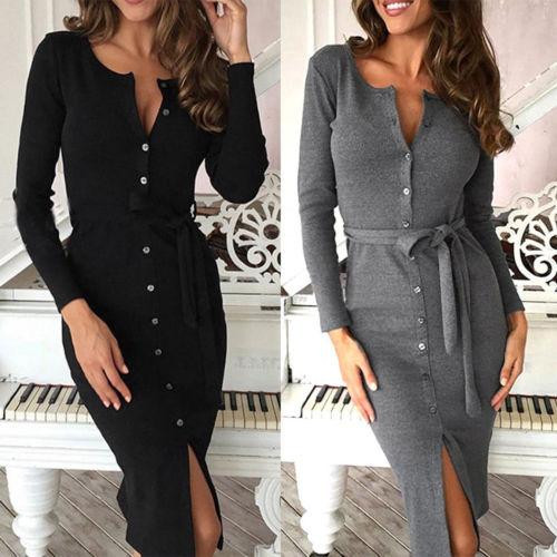 Autumn and winter explosions solid color laced Slim single-breasted long-sleeved bag hip pencil ski Q119-CJNSSYLY01066