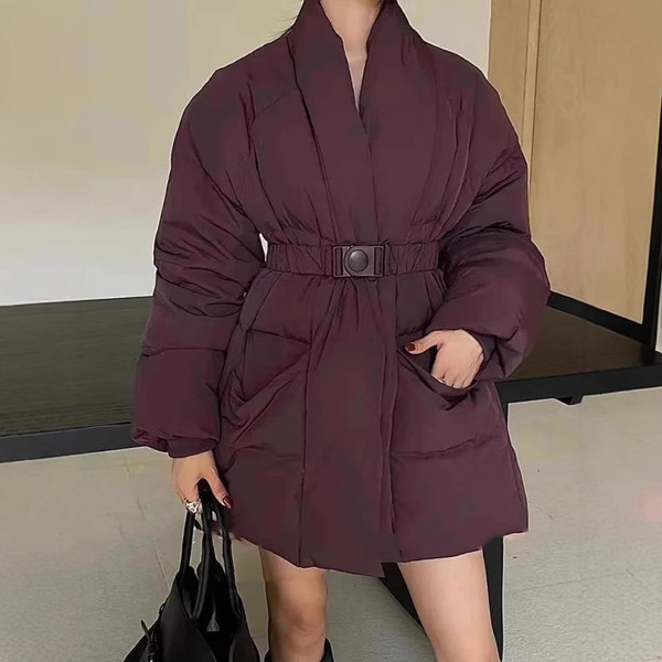 Retro Design Waist-tight Large Lapel Down Jacket Women Q119-CJYD2533455