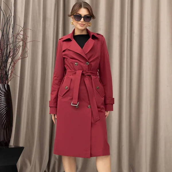 Double Breasted Women's Dust Coat Classic British Style Lace-up Q119-CJYD2538372