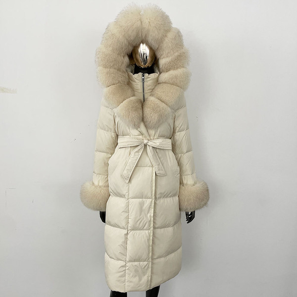 Color: Beige Beige, Size: M - Thickened Long Section White Goose Down Slim Fit Women's Coat Q119-CJYD245180452ZA