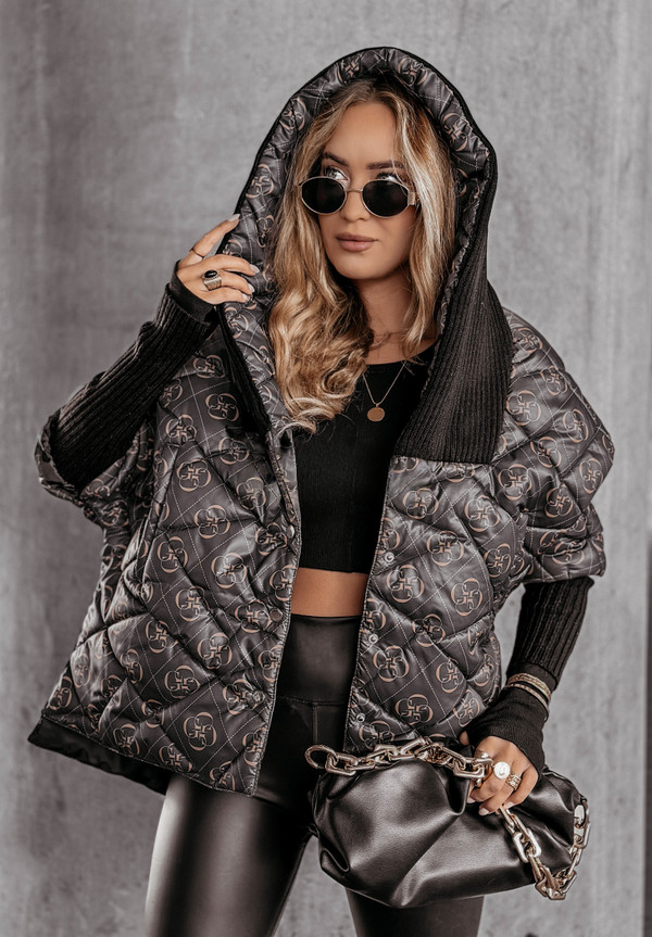 Color: Black Printing, Size: M - Women's Large Lapel Cotton-padded Coat Fashionable Jacket Q119-CJJK244417038LO