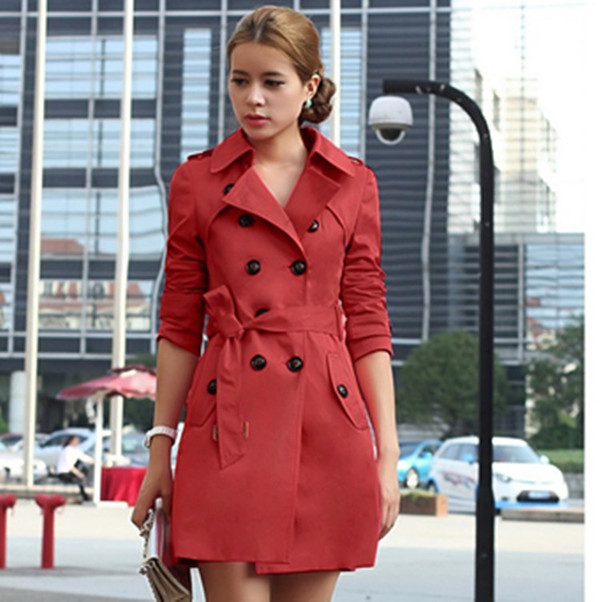 Color: Red, Size: 2XL - Spring And Autumn Women's Double-breasted Trench Coat Coat Q119-CJFY121846909IR