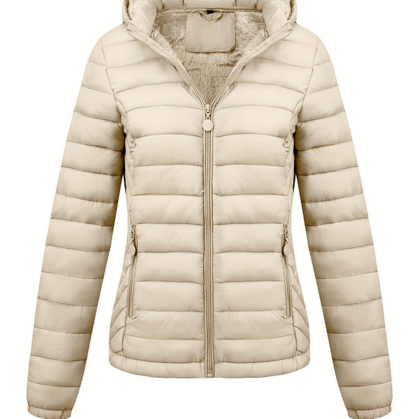 Color: Beige, Size: XS - Women's Lightweight Hooded Winter Jacket Nylon Material Q119-CJYD242906531EV
