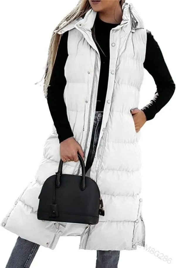 Color: WHITE, Size: XXL - Hooded Zipper Jacket Women Oversize Waistcoat Winter Outerwear Hooded Par F640-12000031409290508