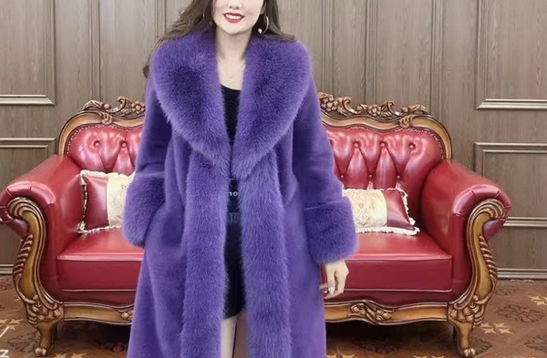 Color: Purple, size: M - Mink Hair Fur And Leather Overcoat Women Q119-CJYD194710007GT