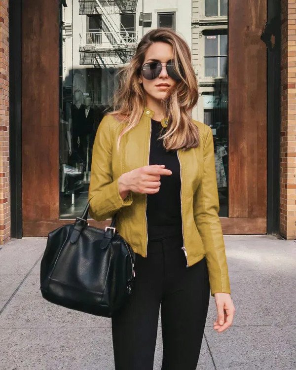 Color: Brown, Size: XXXL - Womens Spring Full Long Sleeve Jacket Coat Autumn Leather Blazer Winter  F640-12000042770972273