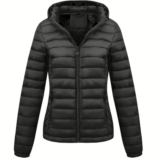 Color: Black, Size: XXL - Women's Lightweight Hooded Winter Jacket Nylon Material Q119-CJYD242906506FU