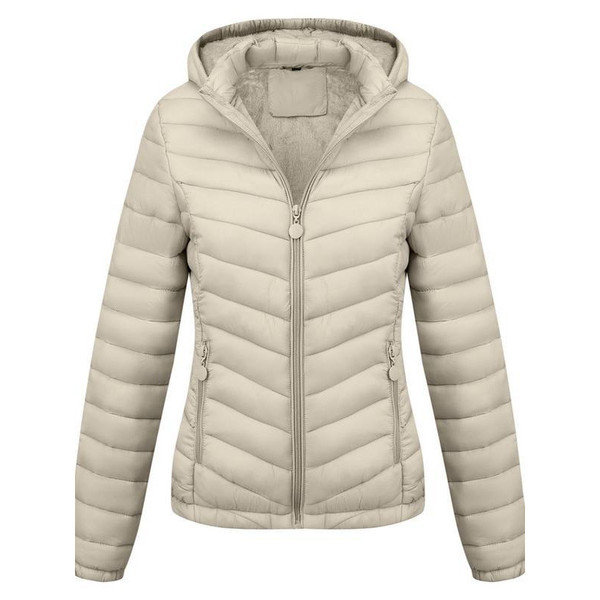 Color: Beige, Size: XL - Women's Solid-Color Zippered Hooded Winter Coat Jacket Casual Q119-CJXZ263405723WD