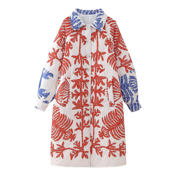Autumn Women's Fashion Printed Mid-length Cotton Clothing Coat Q119-CJJK1980444