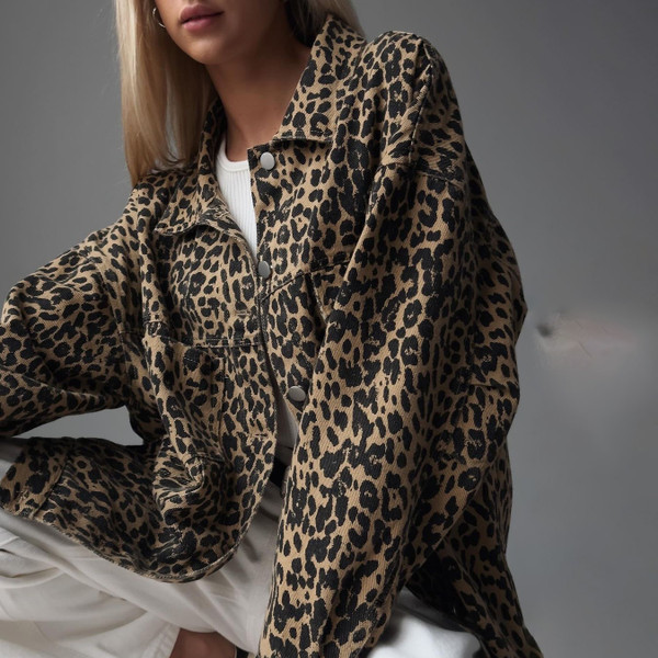 Street Leopard Print Denim Coat Female Loose Retro Q119-CJYD2082082