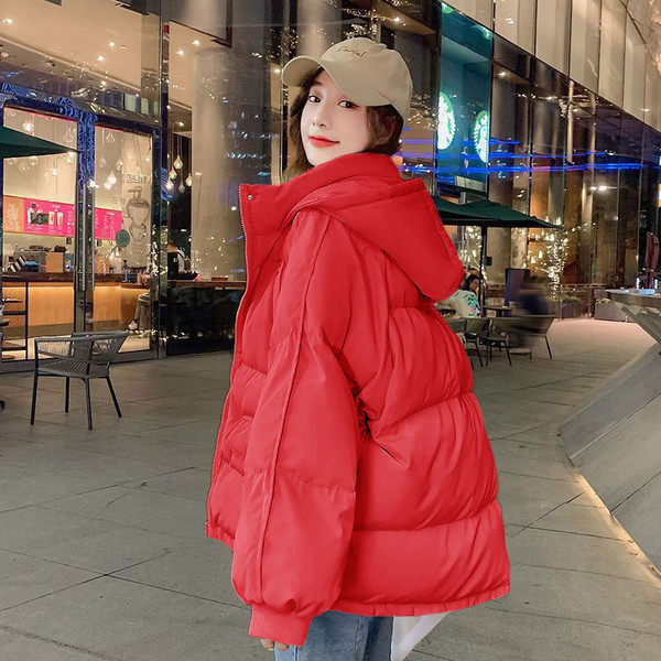 Color: 220 Red, Size: XL - Korean Style Loose Autumn Winter Coat Cotton-padded Jacket Q119-CJJK257859416PK