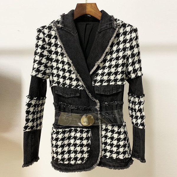 Fashion Trend Tweed Houndstooth Denim Stitching West Assembly Belt Q119-CJYD1947179