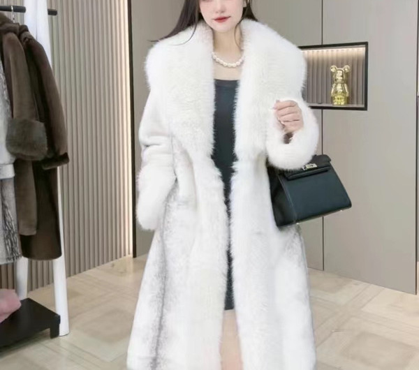Color: White, size: L - Mink Hair Fur And Leather Overcoat Women Q119-CJYD194710006FU
