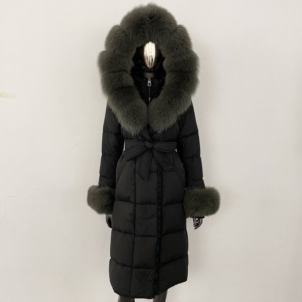 Color: Black Green, Size: M - Thickened Long Section White Goose Down Slim Fit Women's Coat Q119-CJYD245180437KP