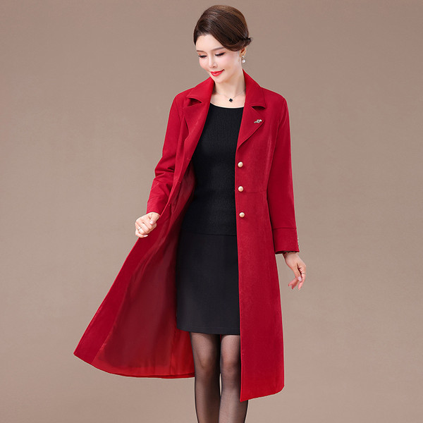 Color: Bright Red, Size: 3XL - Women's Casual Solid Color Trench Coat Q119-CJYD202048012LO