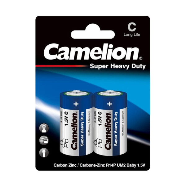 C Super Heavy Duty Batteries, 2 Pack D800-R14P-BP2