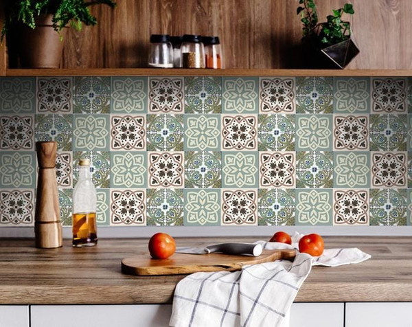 6" X 6" Vintage Sage Mosaic Peel And Stick Removable Tiles N270-390860