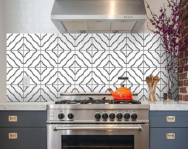 8" X 8" Black and White XL Prism  Peel and Stick Removable Tiles N270-399919