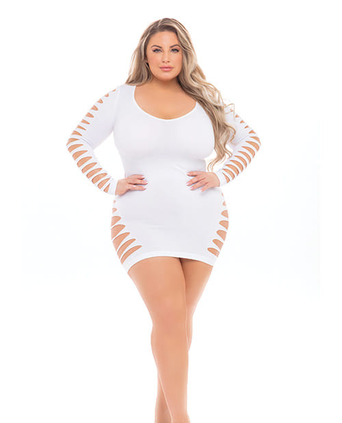 Pink Lipstick Bold Babe Long Sleeve Dress (Fits up to 3X) White QN X615-PL25109-WH-OQ