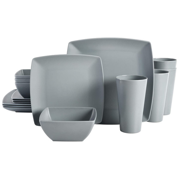 Gibson Home Grayson 16 Piece Square Melamine Dinnerware Set in Grey D970-99897.16R