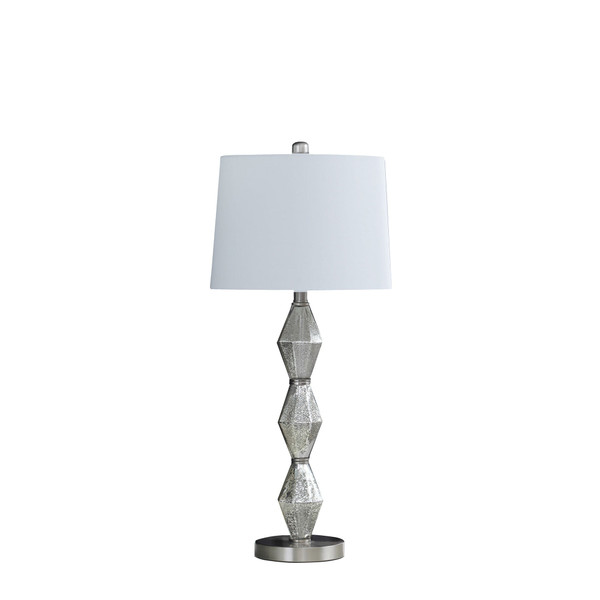 30" Brushed Silver Geo Glass Table Lamp With White Shade N270-482670