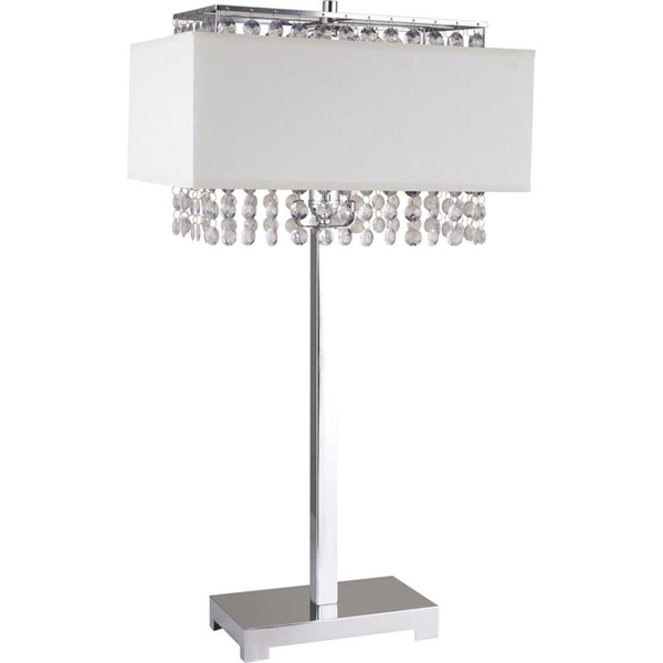 28" Silver Table Lamp With Faux Crystals and White Rectangle Shade N270-468576