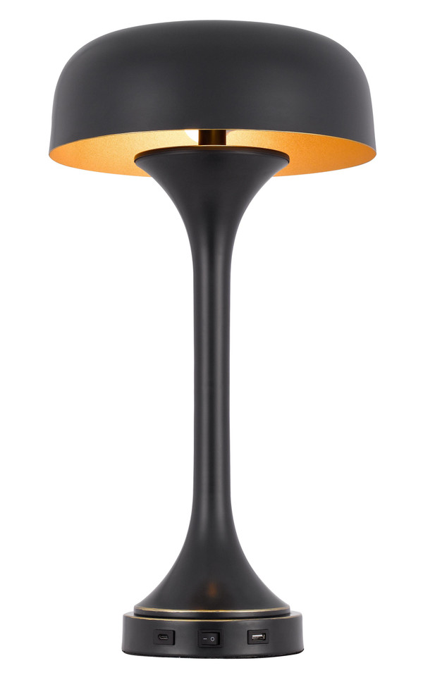 22" Black Metal Two Light Novelty USB Table Lamp With Black Dome Shade N270-524741