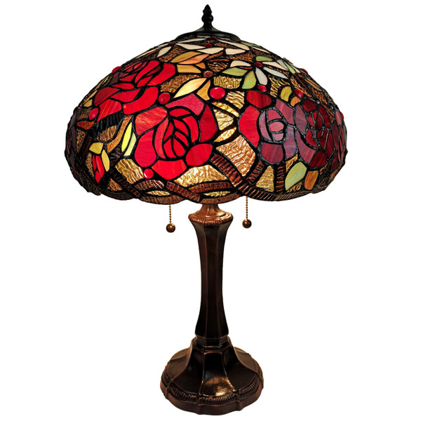 24" Dark Brown Metal Two Light Candlestick Table Lamp With Red Dome Shade N270-478132