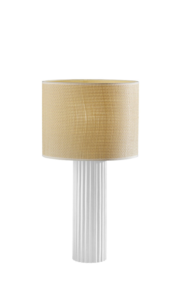 24" White Ceramic Cylinder Table Lamp With Beige Drum Shade N270-524626