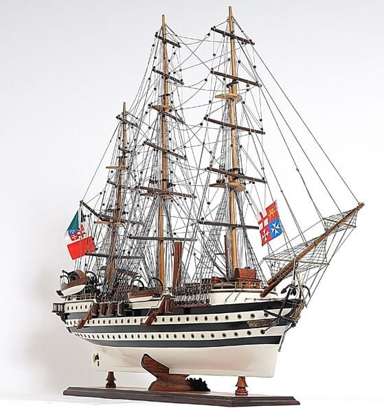 32" Black and White Amerigo Vespucci Hand Painted Decorative Boat N270-401836