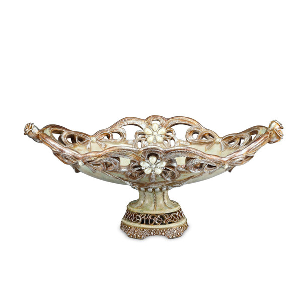 9" Beige And Gold Polyresin Decorative Bowl N270-468375