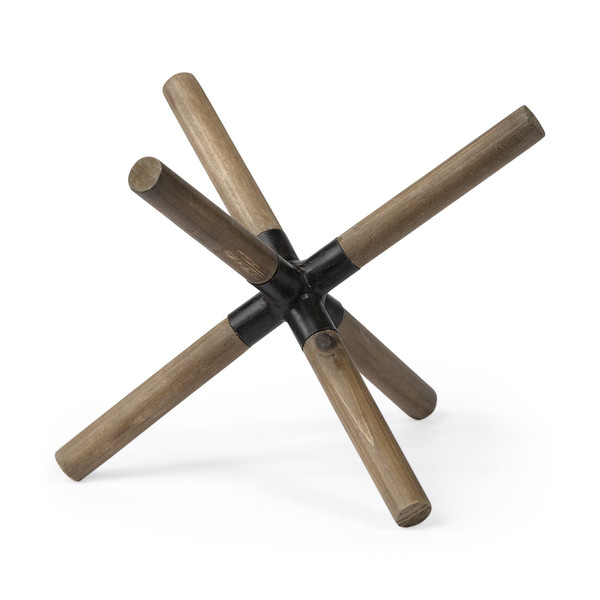 6" Brown Wood and Metal Modern Abstract Tabletop Sculpture N270-392490