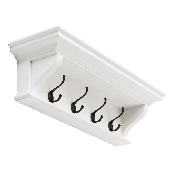 Classic White Wood Wide Four Hook Hanging Coat Rack N270-397774