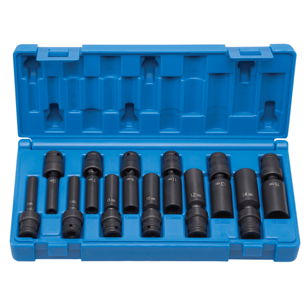 Grey Pneumatic 1/4" Drive 12 PC Deep Universal Metric Set T398-GRE9712UMD