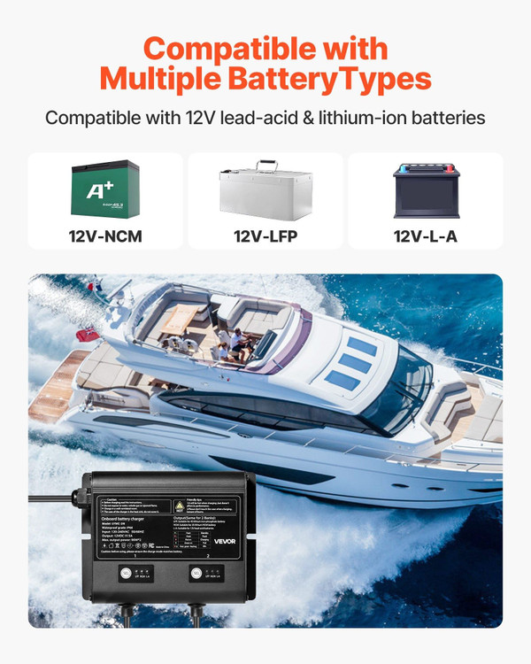 Marine Battery Charger, 2-Bank, 5A 12V Onboard Boat Charger, IP68 Waterproof Smart On-Board Battery E415-CYCDQ5A2FL000GQZ0001V5