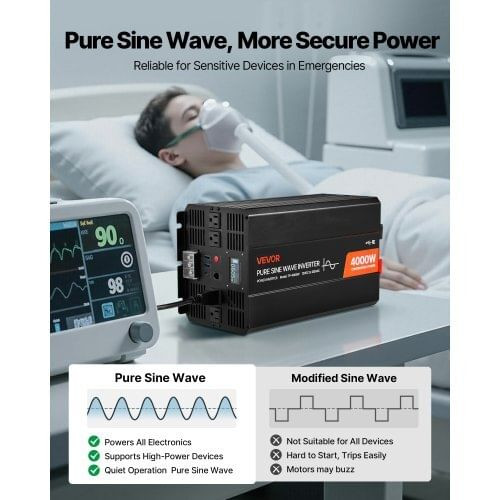 4000W Power Inverter, 12V DC to 120V AC Pure Sine Wave Inverter, Solar Car Charger Converter with L E415-LCDPYKCZXNBQ11UIQ001V1