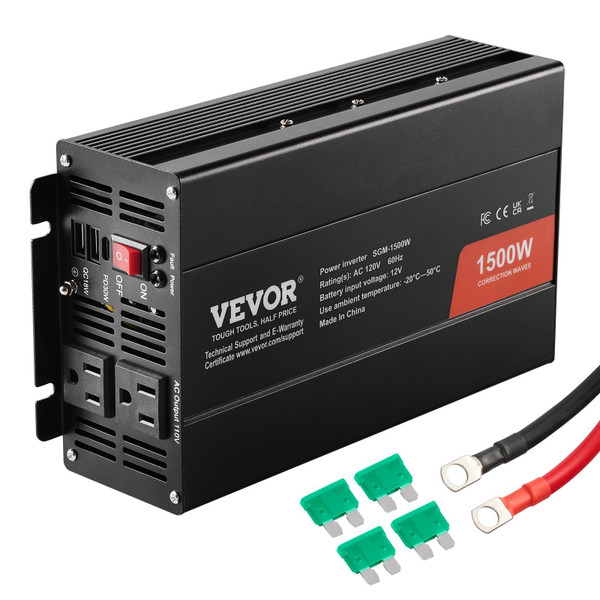 Modified Sine Wave Inverter, 1500W, DC 12V to AC 120V Power Inverter with 2 AC Outlets 2 USB Port 1 E415-XZXNBQ1500WXVJUOWV1