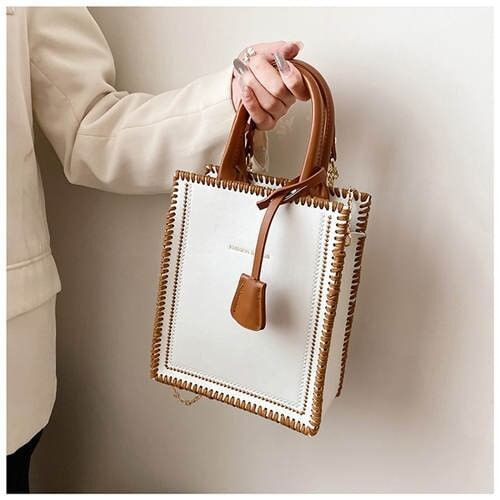 American Popular Stitching Square Design Women Wholesale Handbag - White A392-fhbg0301
