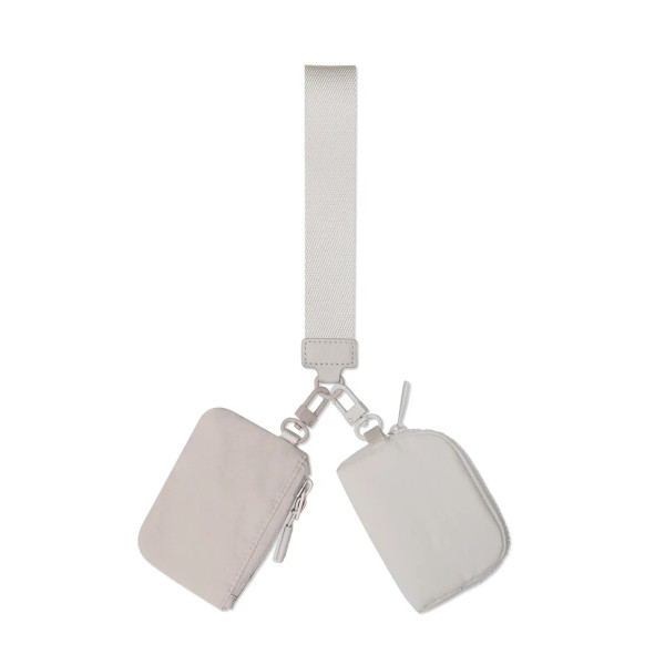 Color: Dark Grey - Mini Dual Coin Pouch Solid Color Wristlet Keychain Wallet Change Pocket Handbag  F640-12000039742274005