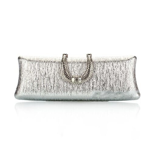 Bark Texture with Rhinestone Inlaid Handle Design Fashion Evening Handbag - Silver A392-fhbg0090