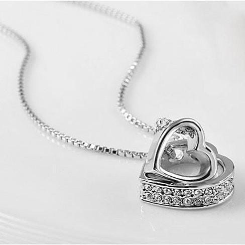 Color: Silver w/ Pink Crystals - Hugging Hearts Pendant and Chain K290-1254559752