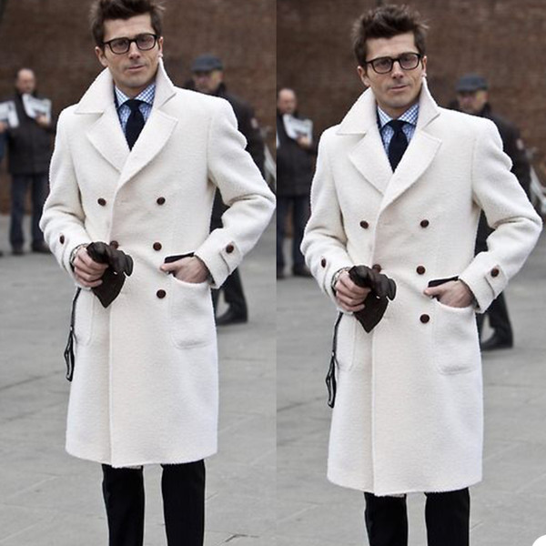 Color: Champagne, Size: 44 - Solid White England Style Woolen Overcoat Men's Thick Plus Double-Brea F640-12000044556899466