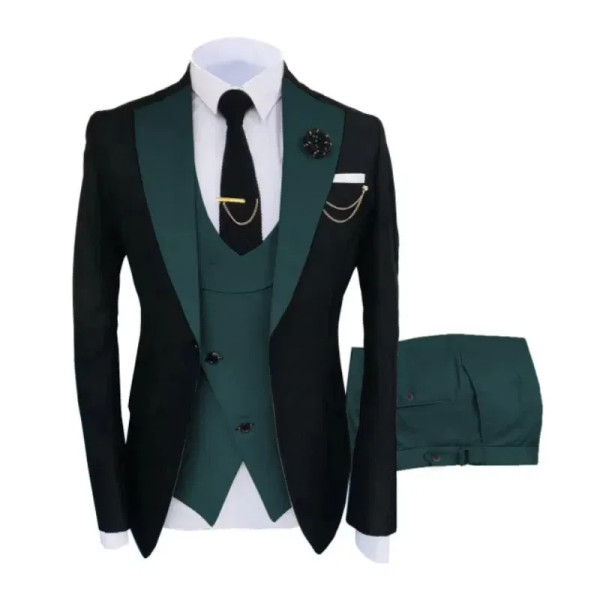 Color: Khaki, Size: XS - Men Suits 3 Pieces Tailored Best Man Groom Wedding Tuxedo Slim Fit Jacquar F640-12000031682934852