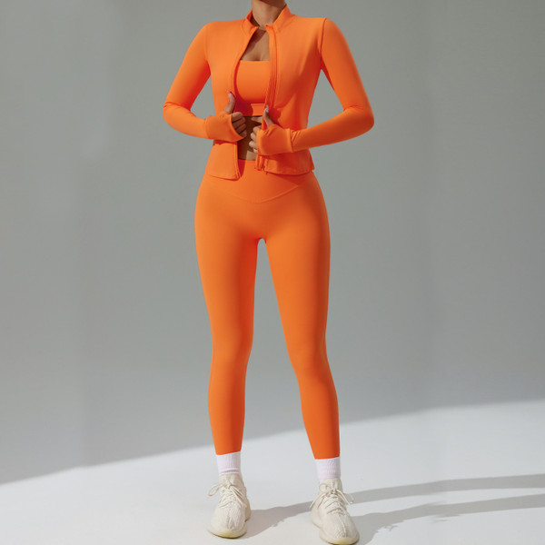 Color: Orange, Size: XL - Cardigan Running Sports Quick-drying Workout Clothes Three-piece Suit Q119-CJDK257919720TG